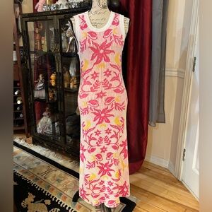 LaLavon Floral & Moon Pink & Yellow Knit Maxi Dress